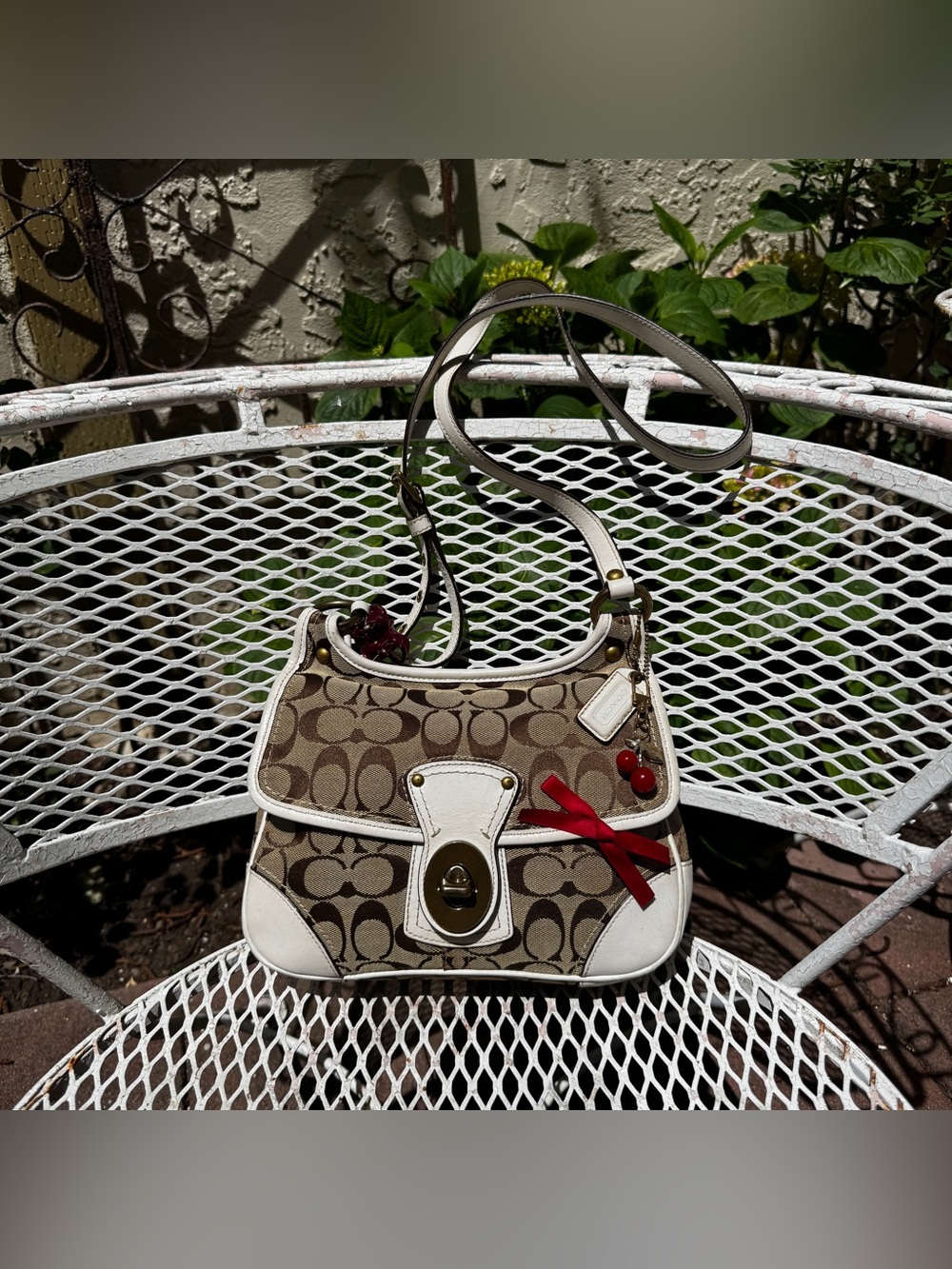 Vintage Coach White & Monogramed Crossbody